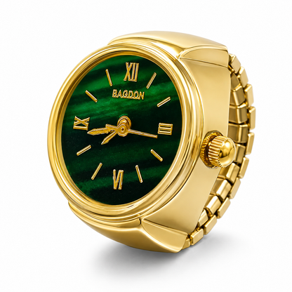 Vintage Gold-Tone Ring Watch – Green Roman Numeral Dial for Men & Women
