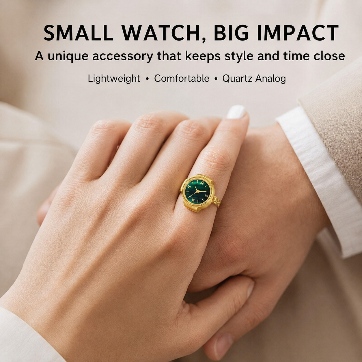 Vintage Gold-Tone Ring Watch – Green Roman Numeral Dial for Men & Women