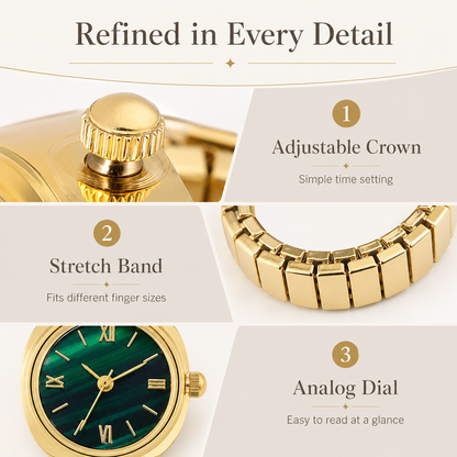 Vintage Gold-Tone Ring Watch – Green Roman Numeral Dial for Men & Women