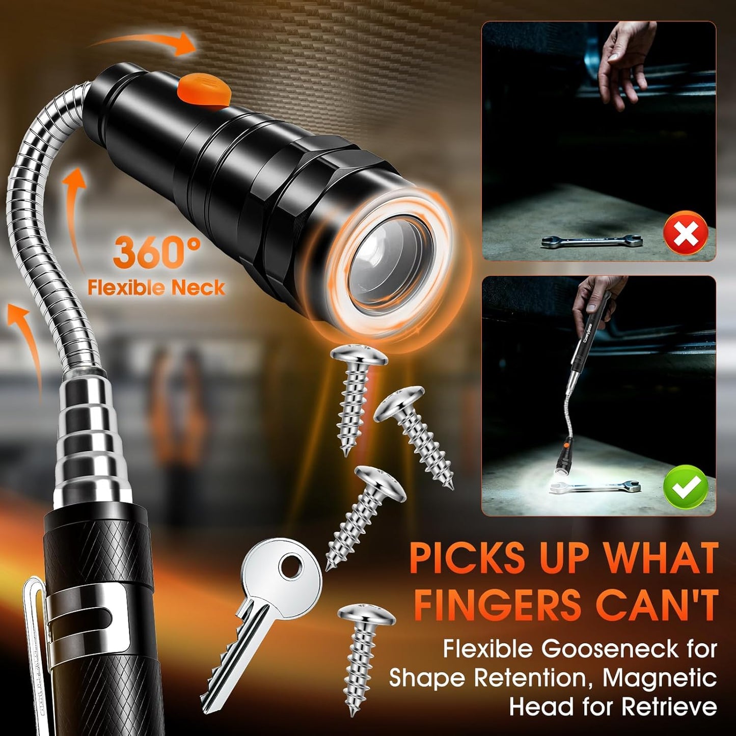 🔥Extendable Magnet Flashlight – Reach, Grab & Rescue Dropped Screws