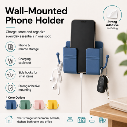 Wall-Mounted Phone Holder – Self-Adhesive Charging & Storage Organizer