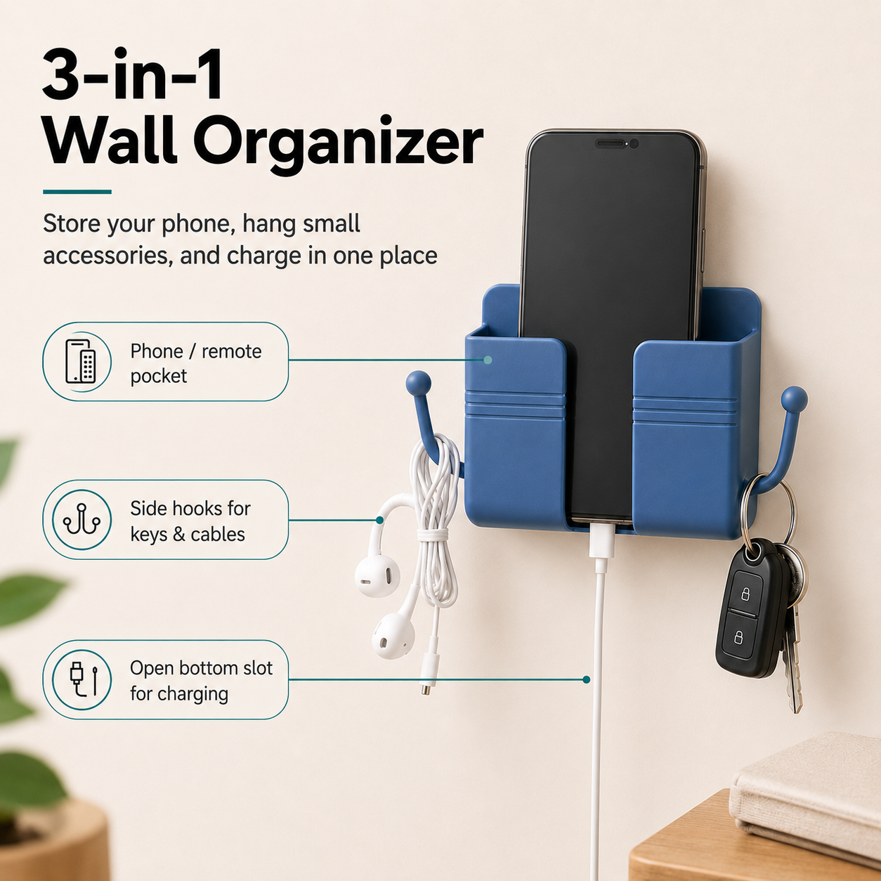 Wall-Mounted Phone Holder – Self-Adhesive Charging & Storage Organizer