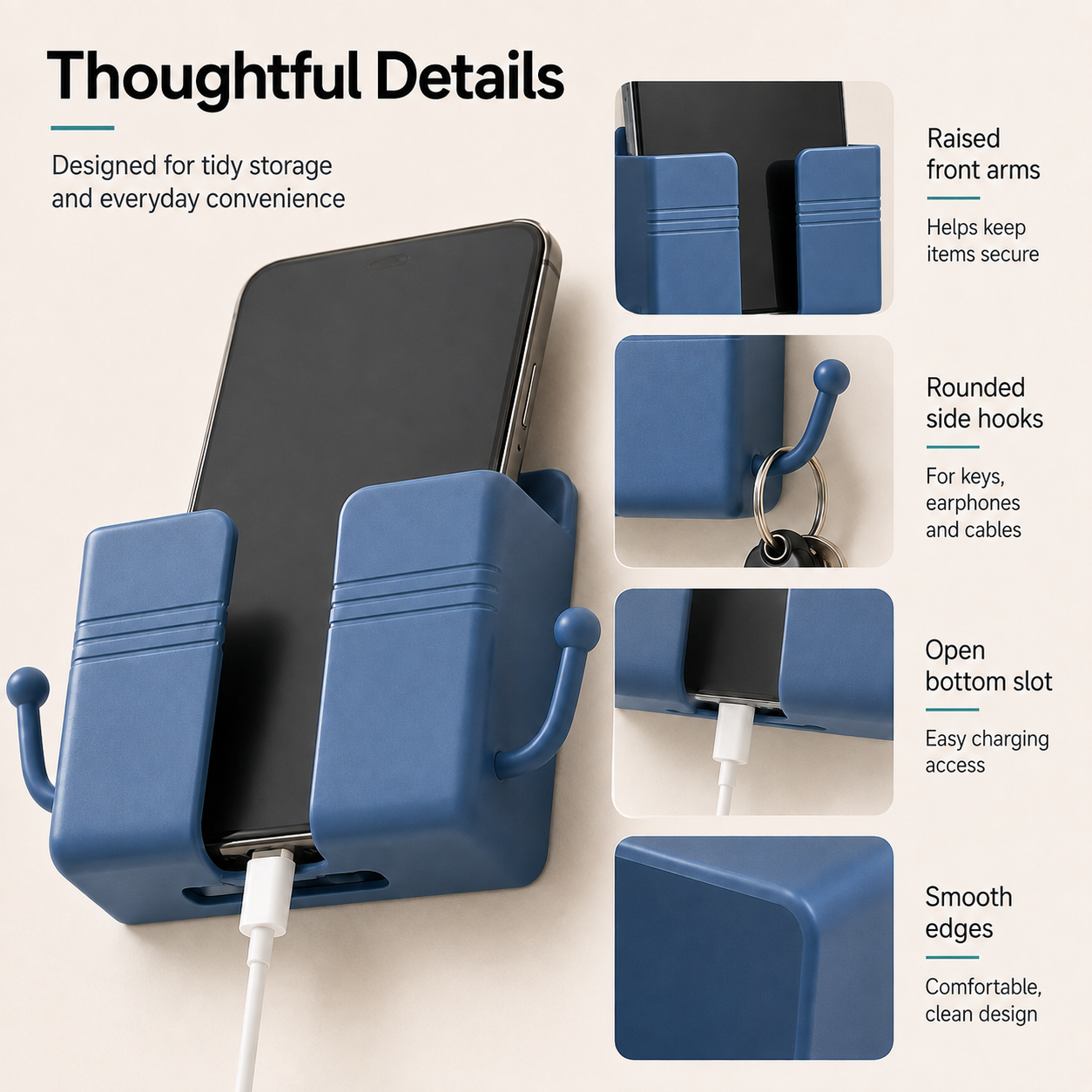 Wall-Mounted Phone Holder – Self-Adhesive Charging & Storage Organizer