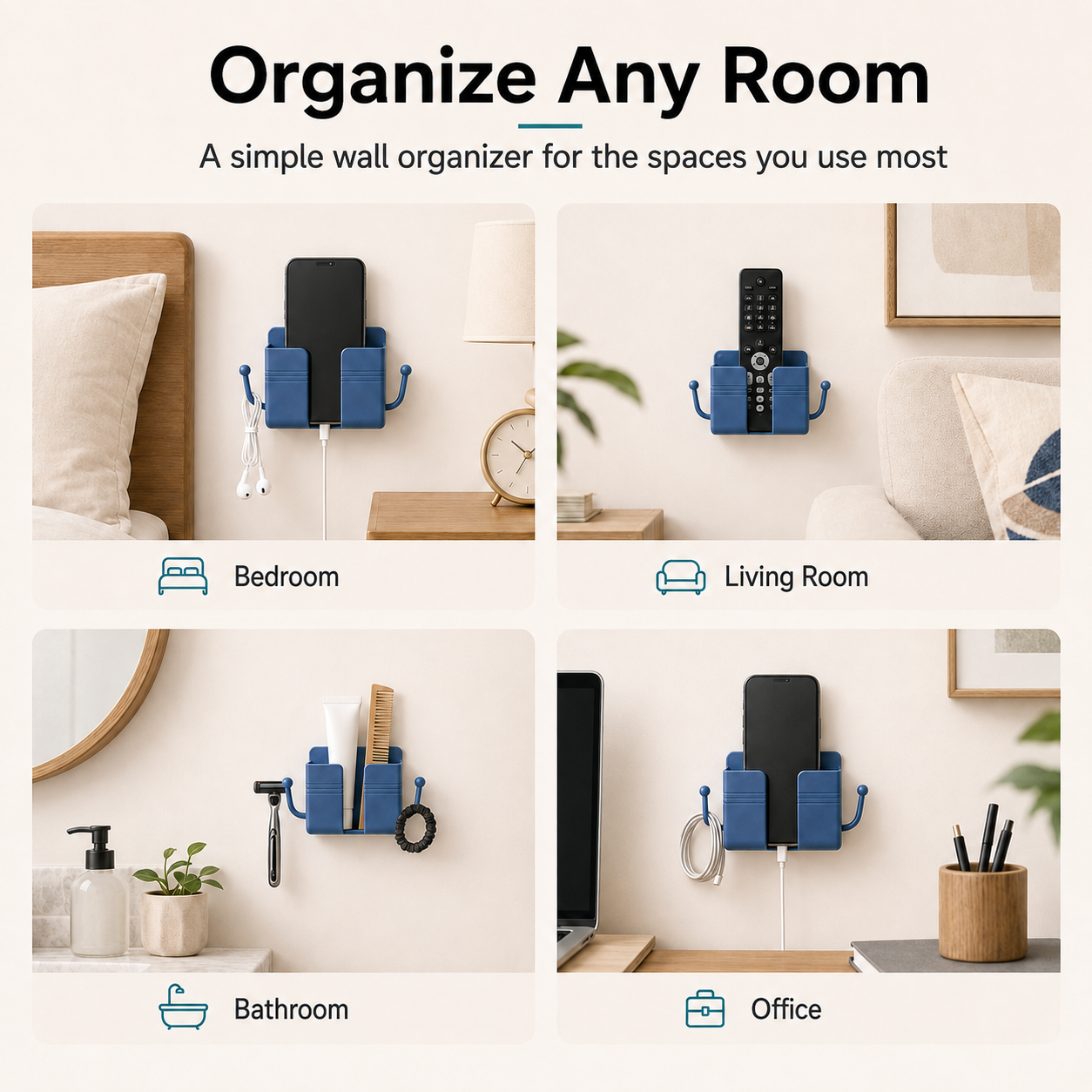Wall-Mounted Phone Holder – Self-Adhesive Charging & Storage Organizer
