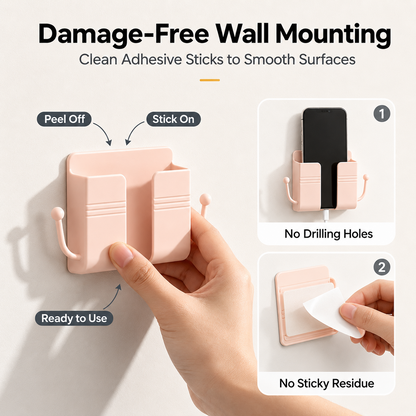 Wall-Mounted Phone Holder – Self-Adhesive Charging & Storage Organizer