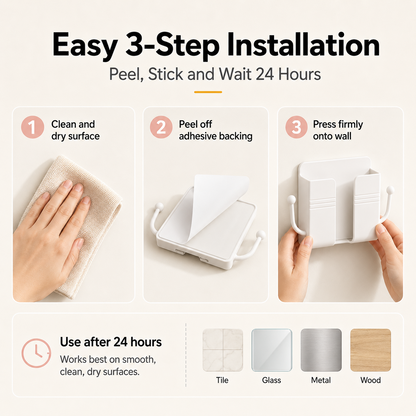Wall-Mounted Phone Holder – Self-Adhesive Charging & Storage Organizer