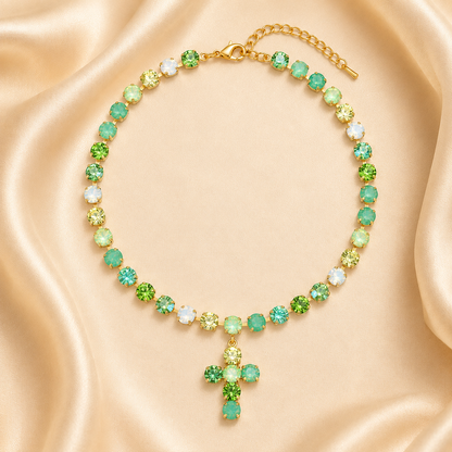 Colorful Zircon Layered Cross Necklace – Trendy Tassel Pendant Jewelry for Women