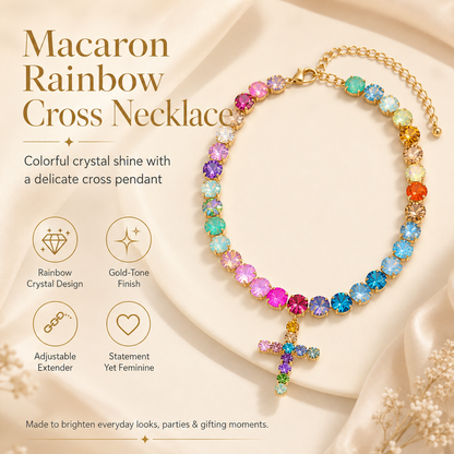 Colorful Zircon Layered Cross Necklace – Trendy Tassel Pendant Jewelry for Women