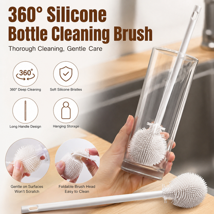 360° Silicone Bottle Cleaning Brush – Long Handle Soft Bristle Cleaner for Bottles, Cups & Narrow Containers