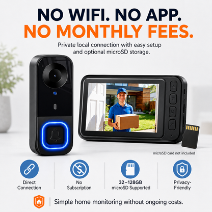 1080P Wireless Video Doorbell Camera with 4.3" Monitor – No WiFi, No App, No Subscription