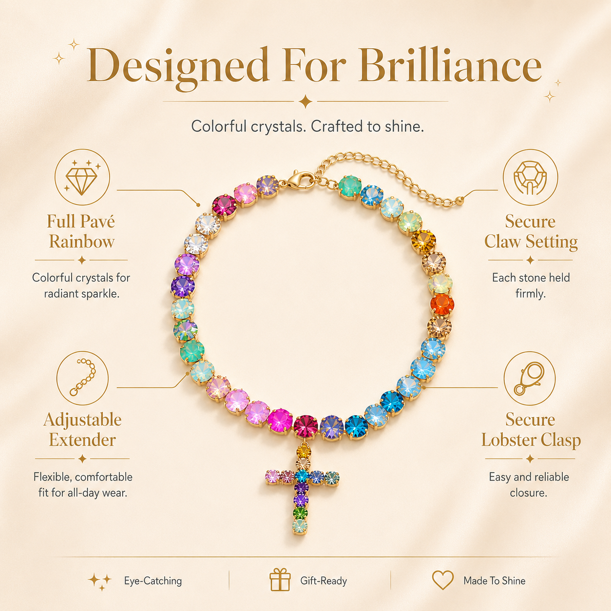Colorful Zircon Layered Cross Necklace – Trendy Tassel Pendant Jewelry for Women