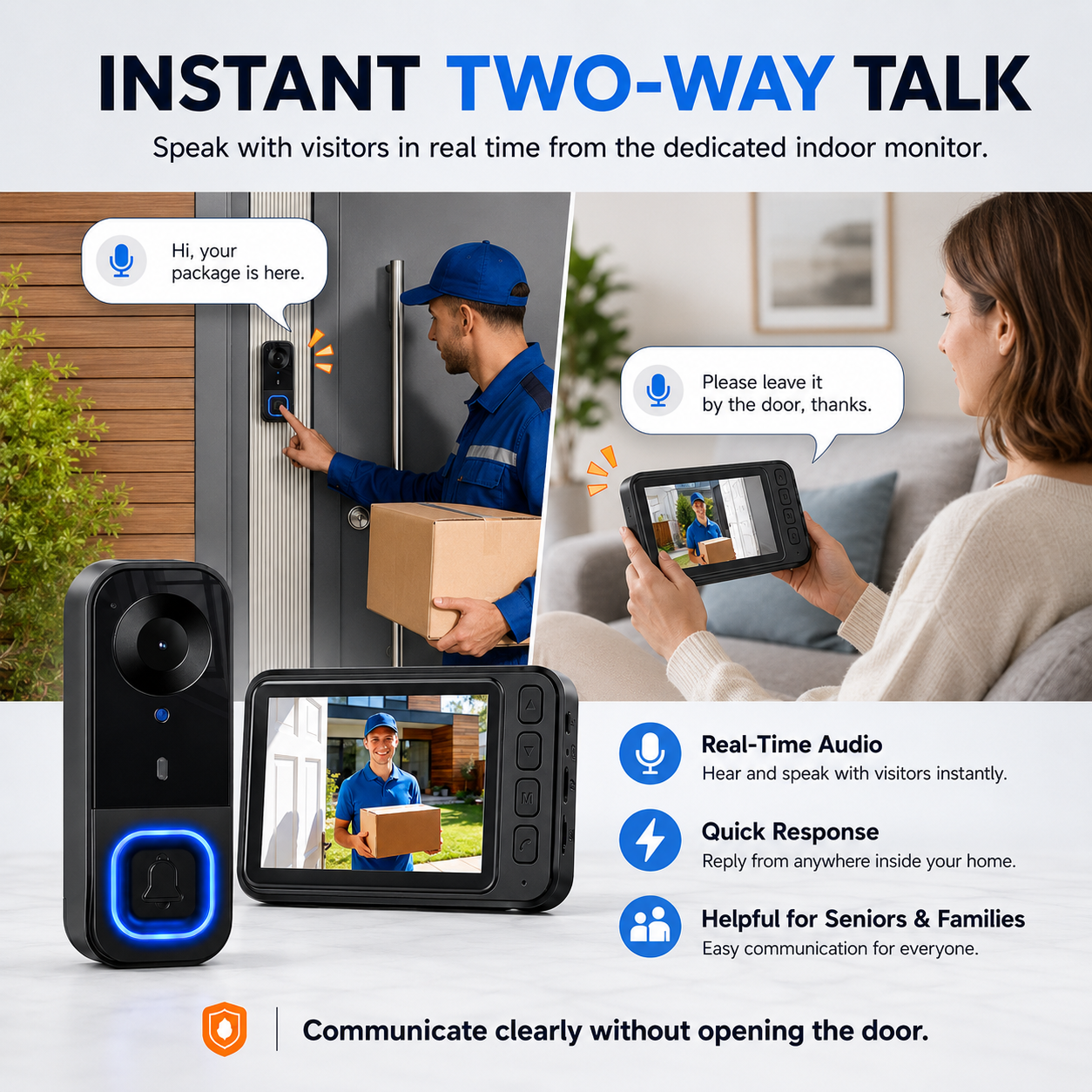 1080P Wireless Video Doorbell Camera with 4.3" Monitor – No WiFi, No App, No Subscription