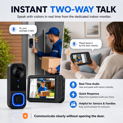 1080P Wireless Video Doorbell Camera with 4.3" Monitor – No WiFi, No App, No Subscription