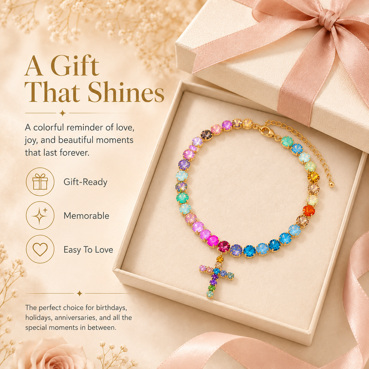 Colorful Zircon Layered Cross Necklace – Trendy Tassel Pendant Jewelry for Women