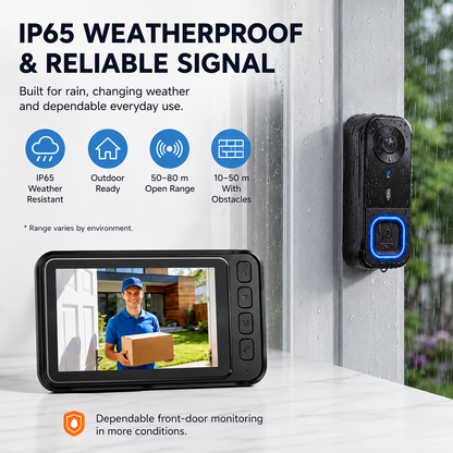 1080P Wireless Video Doorbell Camera with 4.3" Monitor – No WiFi, No App, No Subscription