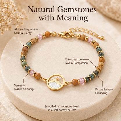 Women's Mustard Seed Gemstone Bracelet – Inspirational Mountain Charm, Adjustable Beaded Faith Bracelet