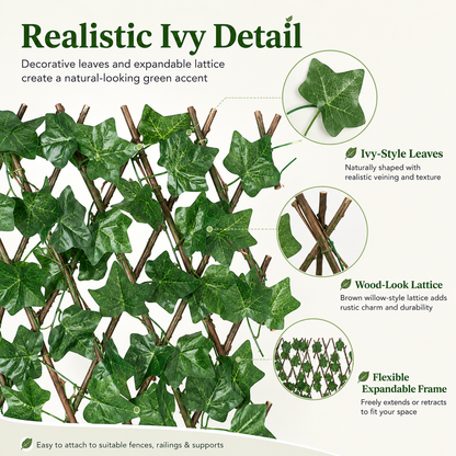 Expandable Ivy Privacy Fence – Retractable Green Lattice Screen for Patio & Garden