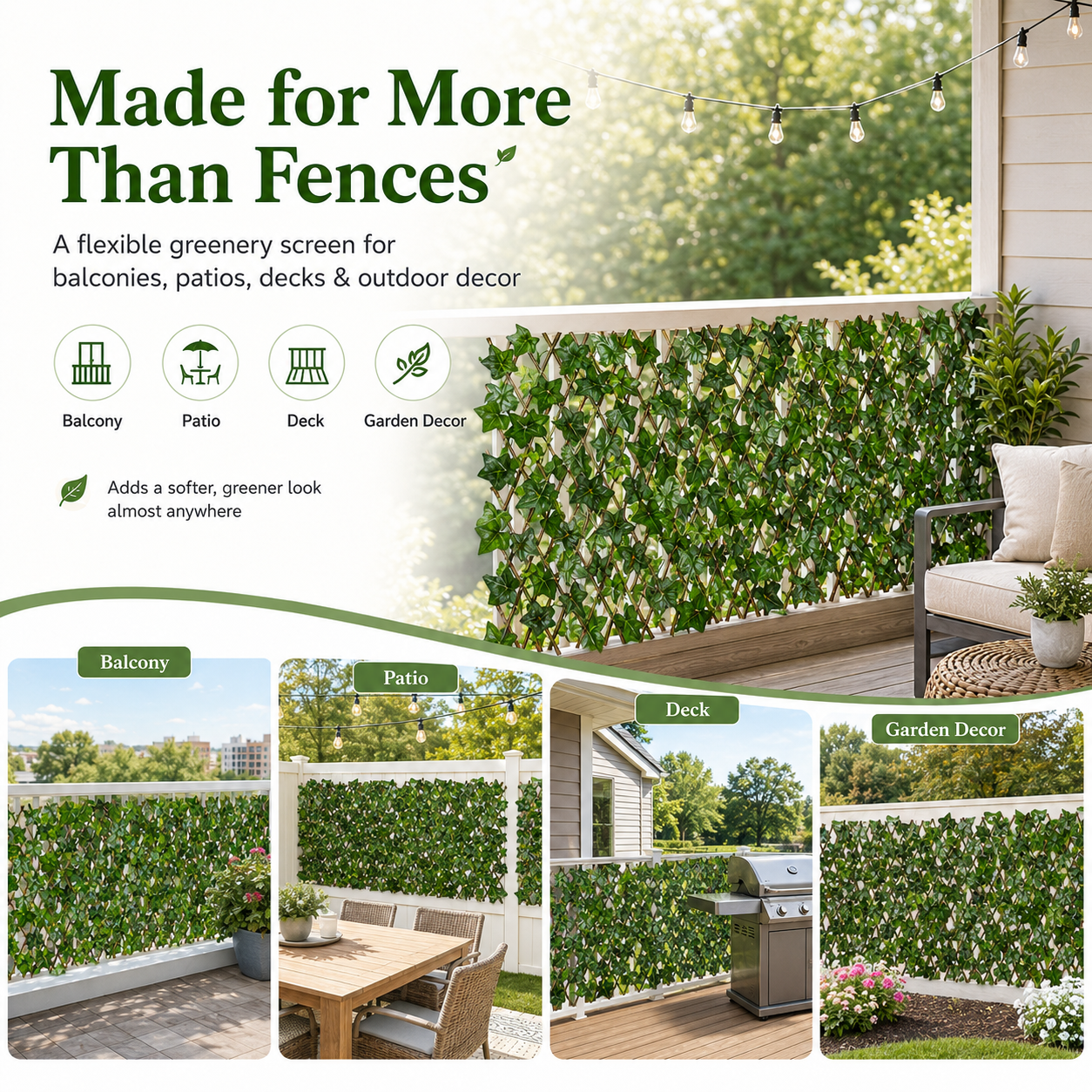 Expandable Ivy Privacy Fence – Retractable Green Lattice Screen for Patio & Garden