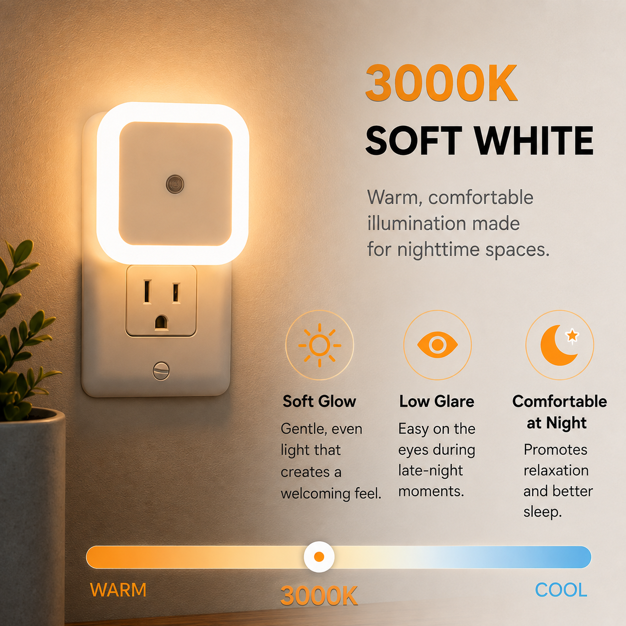 6-Pack Auto Sensor Night Lights – 3000K Warm Plug-In LED