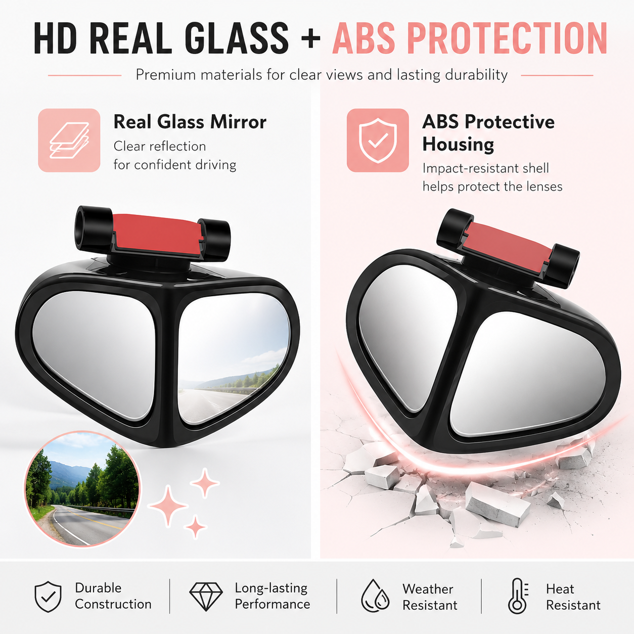 2Pcs Dual-Lens Blind Spot Mirror – 360° Adjustable Wide View Parking & Reversing Mirror