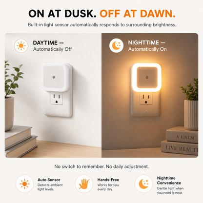 6-Pack Auto Sensor Night Lights – 3000K Warm Plug-In LED