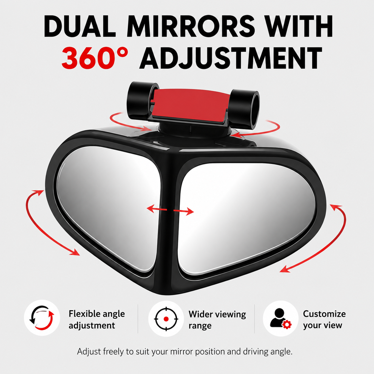 2Pcs Dual-Lens Blind Spot Mirror – 360° Adjustable Wide View Parking & Reversing Mirror