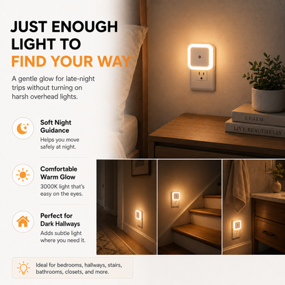 6-Pack Auto Sensor Night Lights – 3000K Warm Plug-In LED