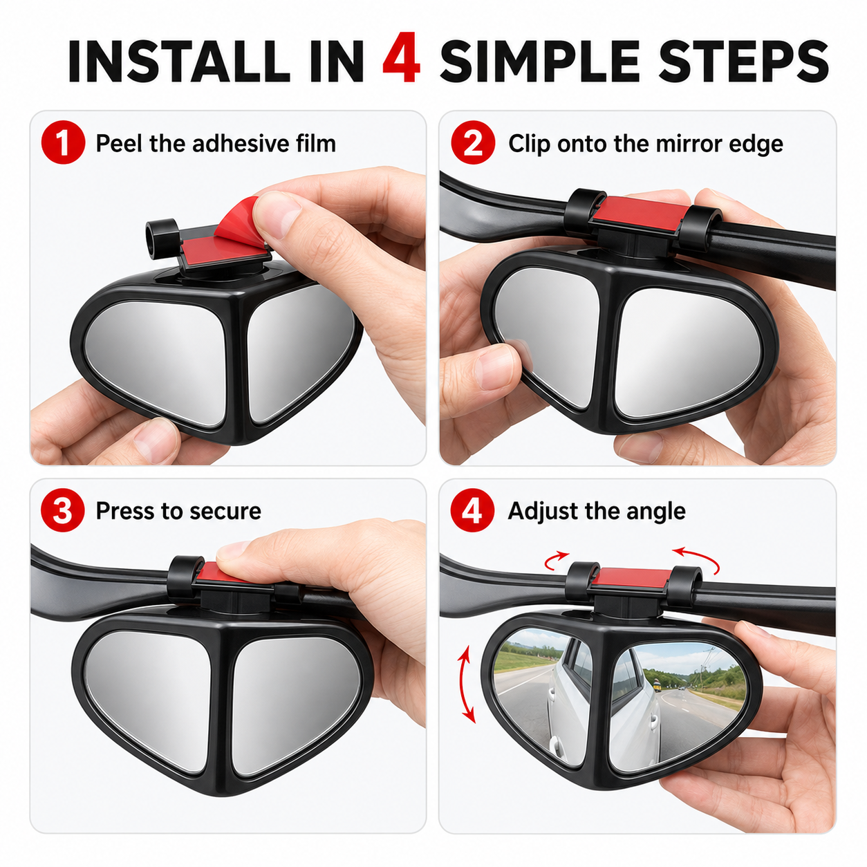 2Pcs Dual-Lens Blind Spot Mirror – 360° Adjustable Wide View Parking & Reversing Mirror