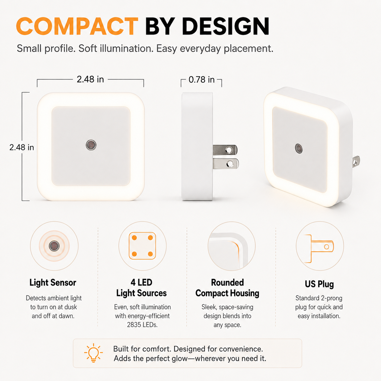 6-Pack Auto Sensor Night Lights – 3000K Warm Plug-In LED