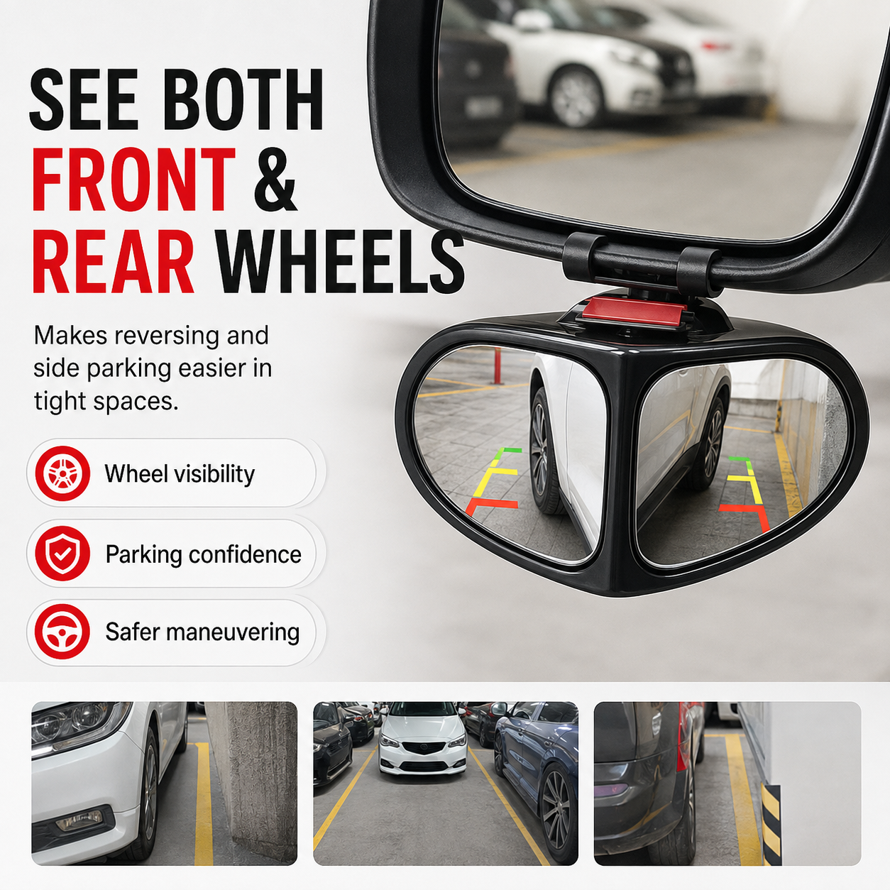 2Pcs Dual-Lens Blind Spot Mirror – 360° Adjustable Wide View Parking & Reversing Mirror