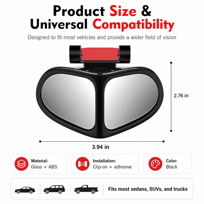 2Pcs Dual-Lens Blind Spot Mirror – 360° Adjustable Wide View Parking & Reversing Mirror