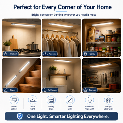 Rechargeable Motion Sensor Under Cabinet Light – 76 LED, 3 Color Temperatures, Dimmable Magnetic Closet Light