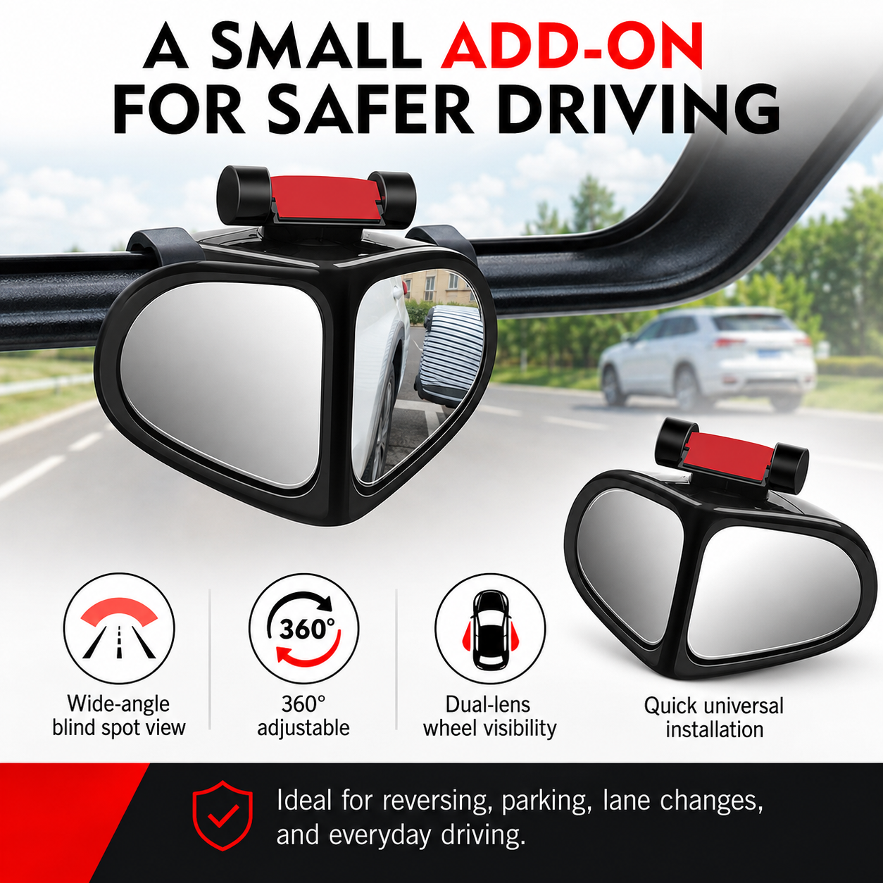 2Pcs Dual-Lens Blind Spot Mirror – 360° Adjustable Wide View Parking & Reversing Mirror