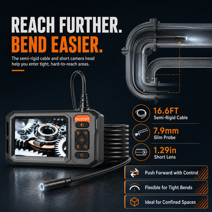 Endoscope Inspection Camera – HD Borescope with Screen & LED Light for Drain, Pipe & Sewer Inspection