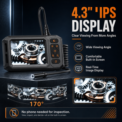 Endoscope Inspection Camera – HD Borescope with Screen & LED Light for Drain, Pipe & Sewer Inspection
