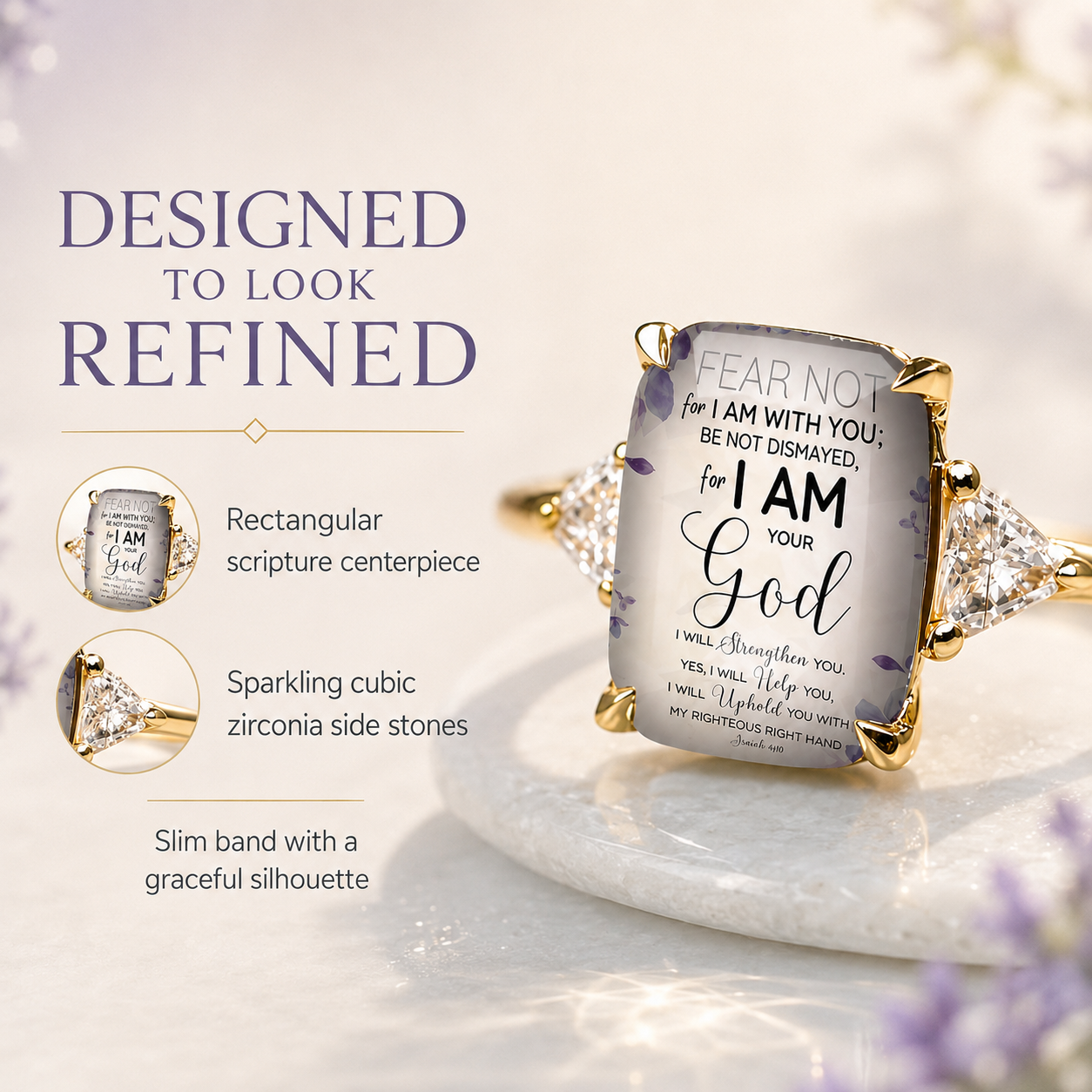 Faith-Inspired Scripture Ring – Vintage Statement Ring with Sparkling Side Stones