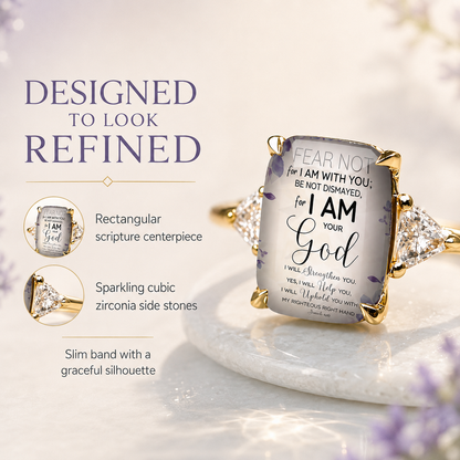 Faith-Inspired Scripture Ring – Vintage Statement Ring with Sparkling Side Stones