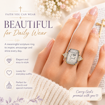 Faith-Inspired Scripture Ring – Vintage Statement Ring with Sparkling Side Stones