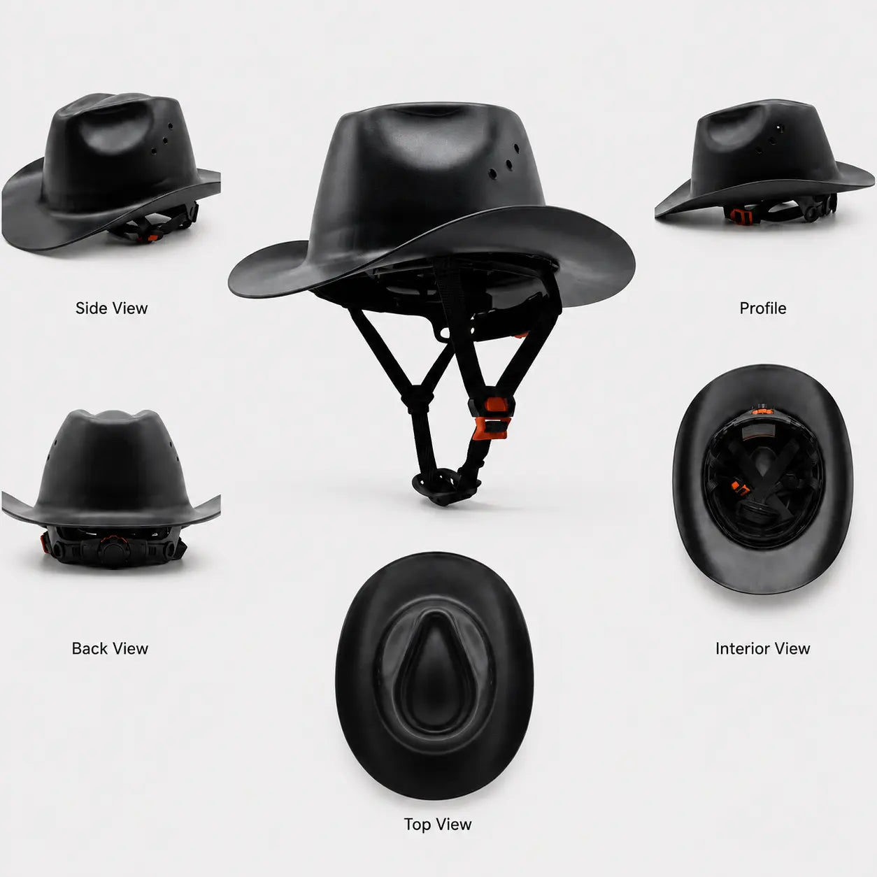 Western Cowboy Hard Hat – Wide Brim Vented Work Helmet with Adjustable Ratchet & Chin Strap