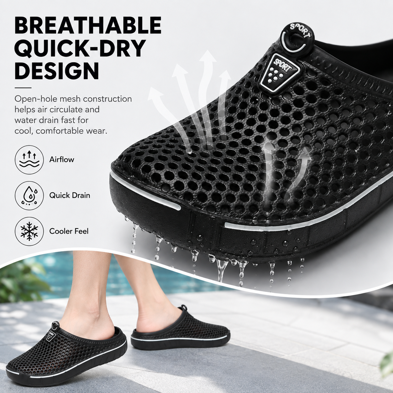Unisex Quick-Dry Mesh Slip-On Mules
