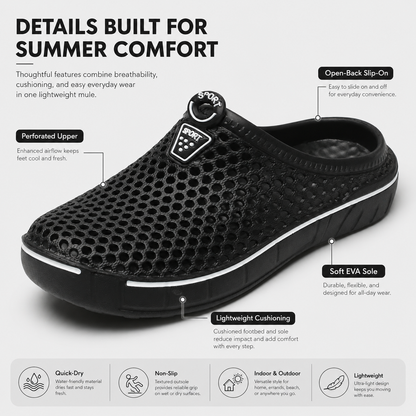 Unisex Quick-Dry Mesh Slip-On Mules
