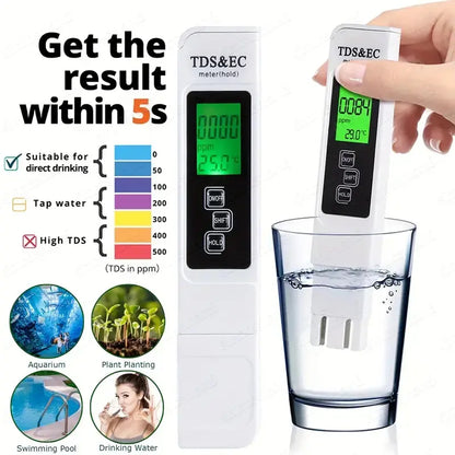 💧 Digital Water Quality Tester 4-in-1 – Check TDS, EC, Temp (°C/°F) up to 9990 ppm