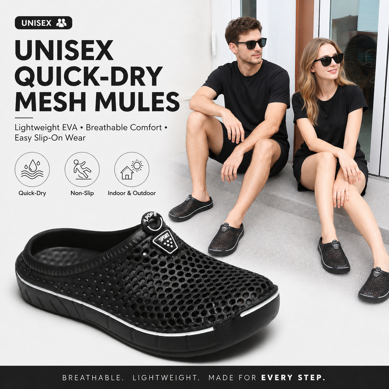 Unisex Quick-Dry Mesh Slip-On Mules