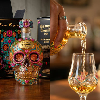 🔥HOT SALE 49% OFF - Day of the Dead Limited Edition Tequila Bottle & Goblet – Limited Edition Art Glass