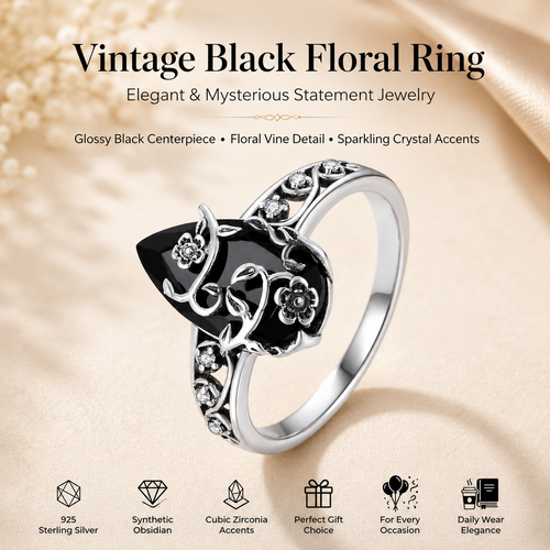 Vintage Black Floral Vine Ring