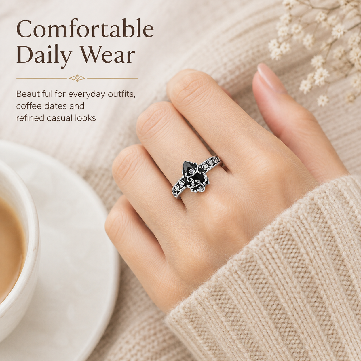 Vintage Black Floral Vine Ring