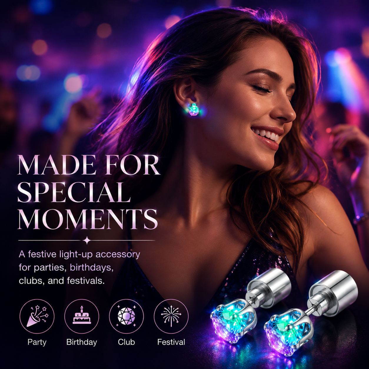 Light Up Crystal Stud Earrings