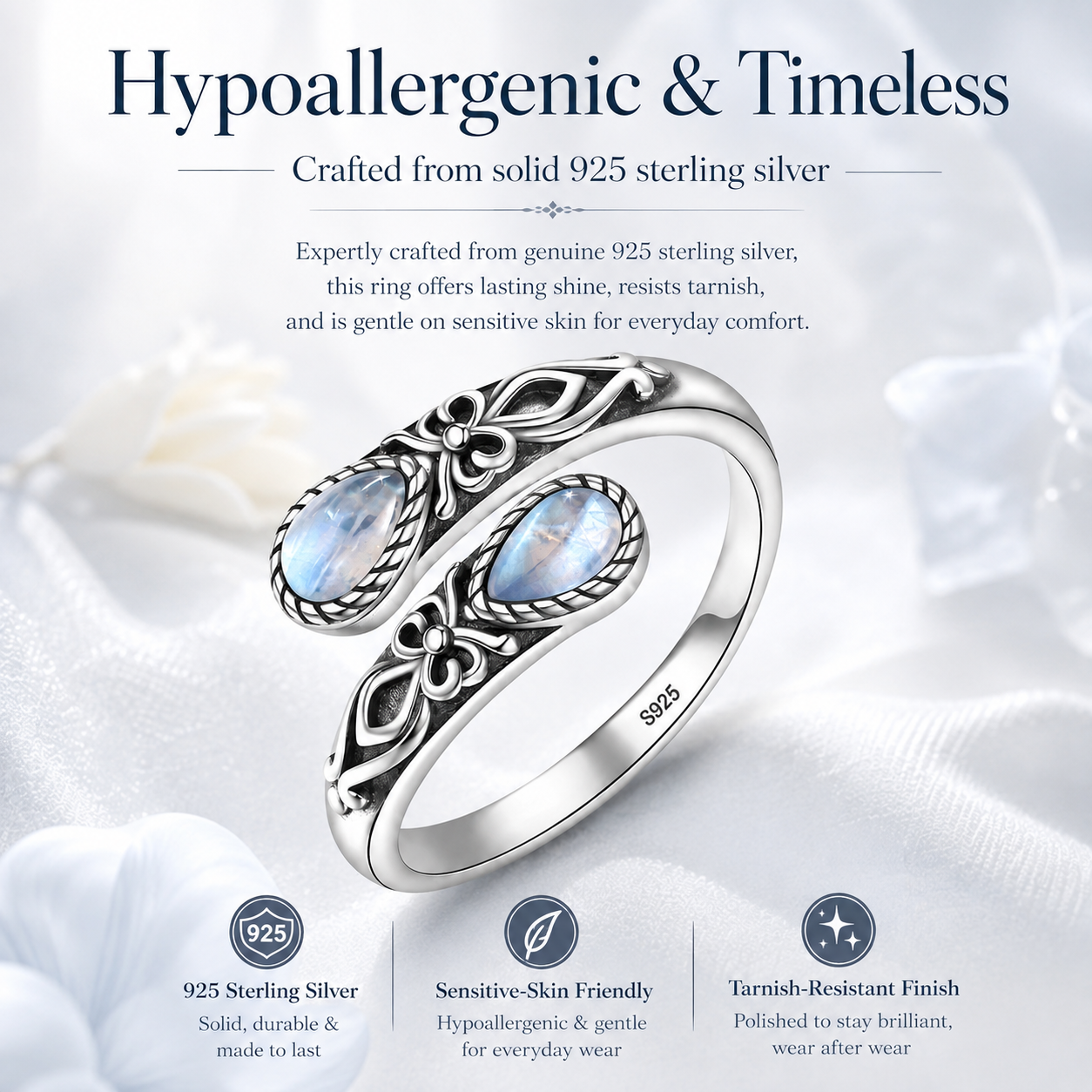 Vintage Moonstone Floral Ring