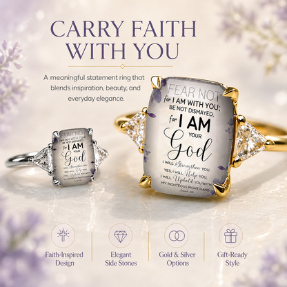 Faith-Inspired Scripture Ring – Vintage Statement Ring with Sparkling Side Stones