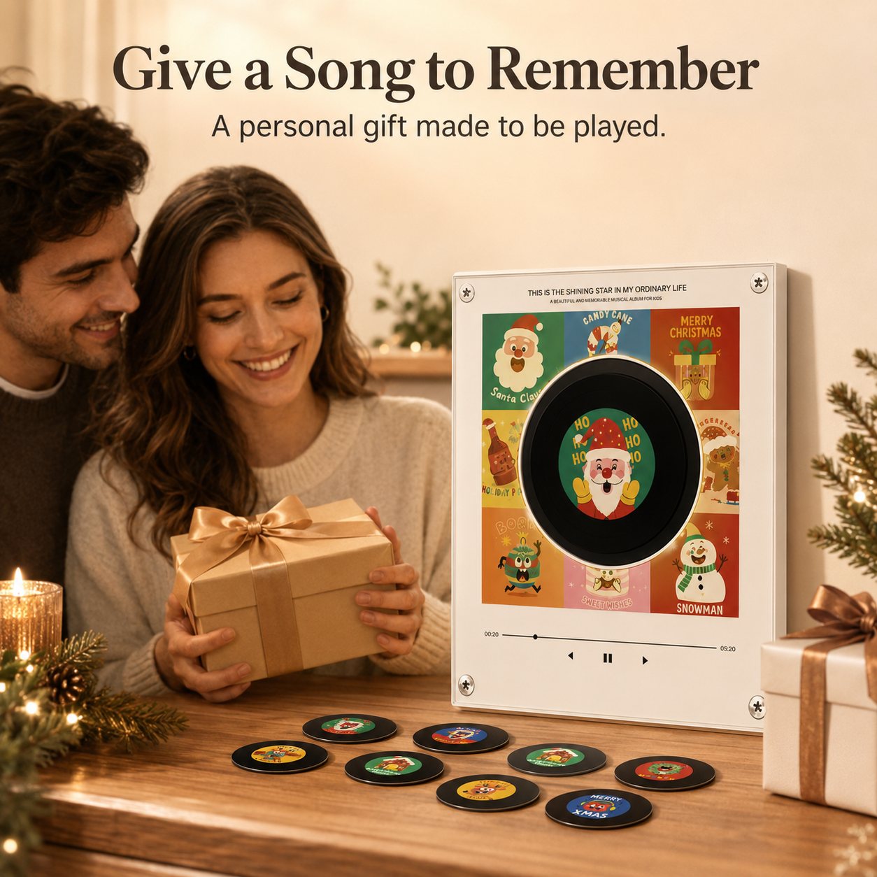 Magnetic NFC Acrylic Music Player with 9 Mini Vinyl Discs